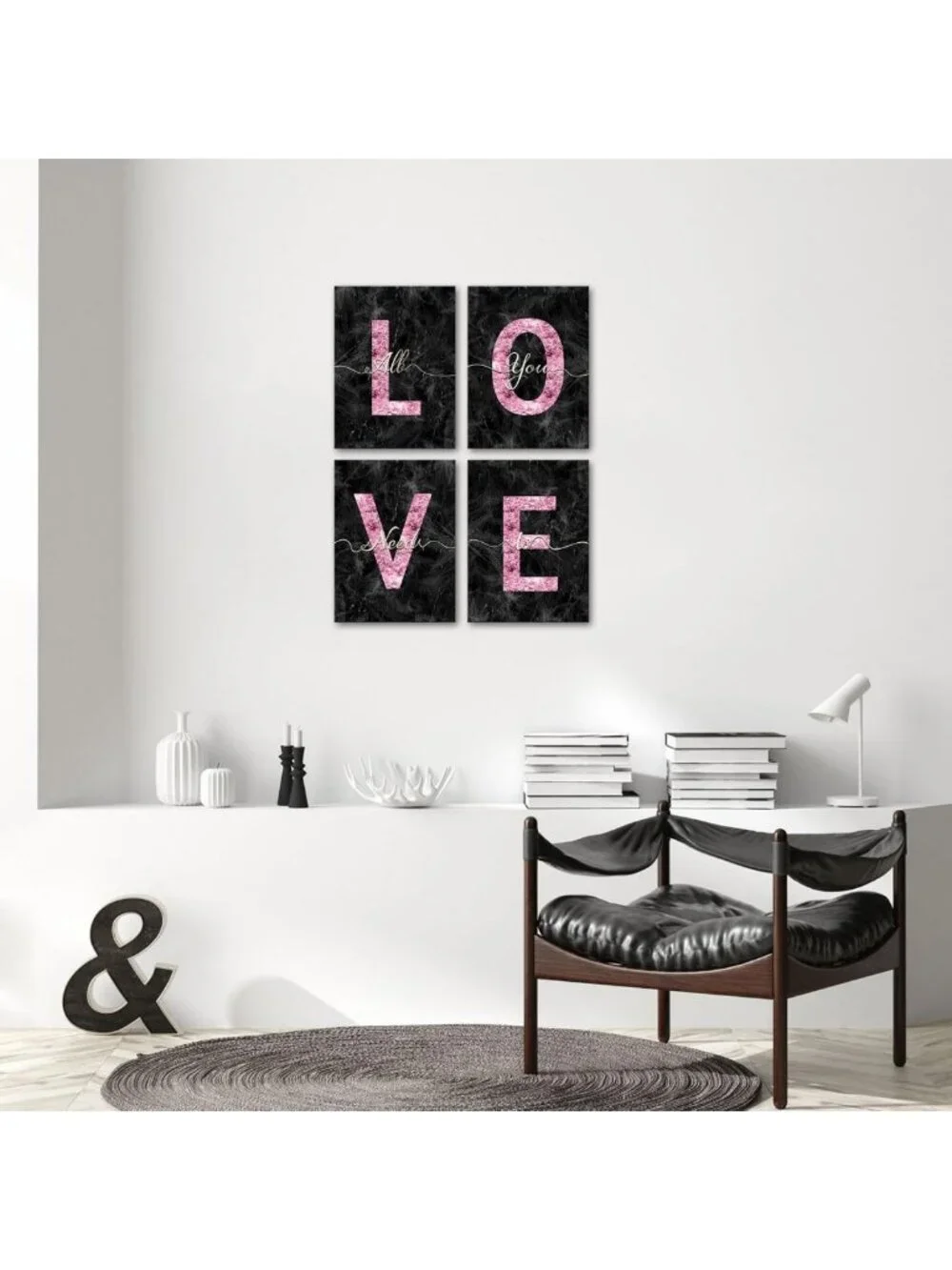 Glam Pink Canvas Wall Art - Love Quotes Decor for Girls' Bedroom & Bathroom